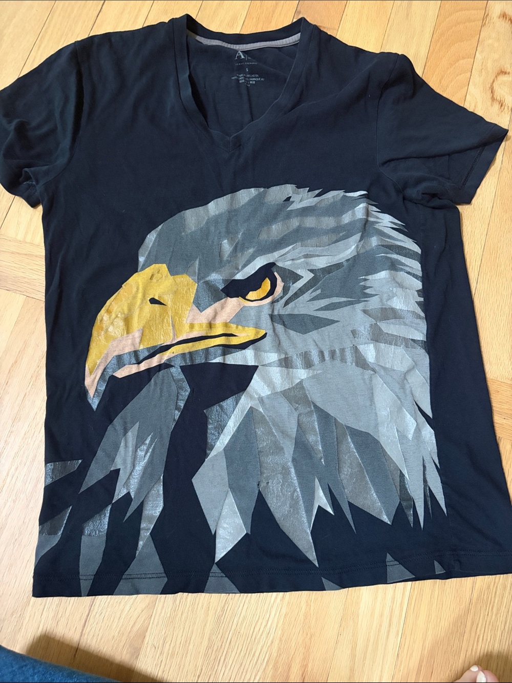 A/X Armani Exchange Black V-Neck Tee with Large Eagle Graphic
